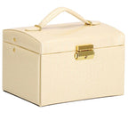(DL) Cutie depozitare si organizare bijuterii, MDF, piele ecologica si velur, 17,5 x 14 x 12,5cm, crem
