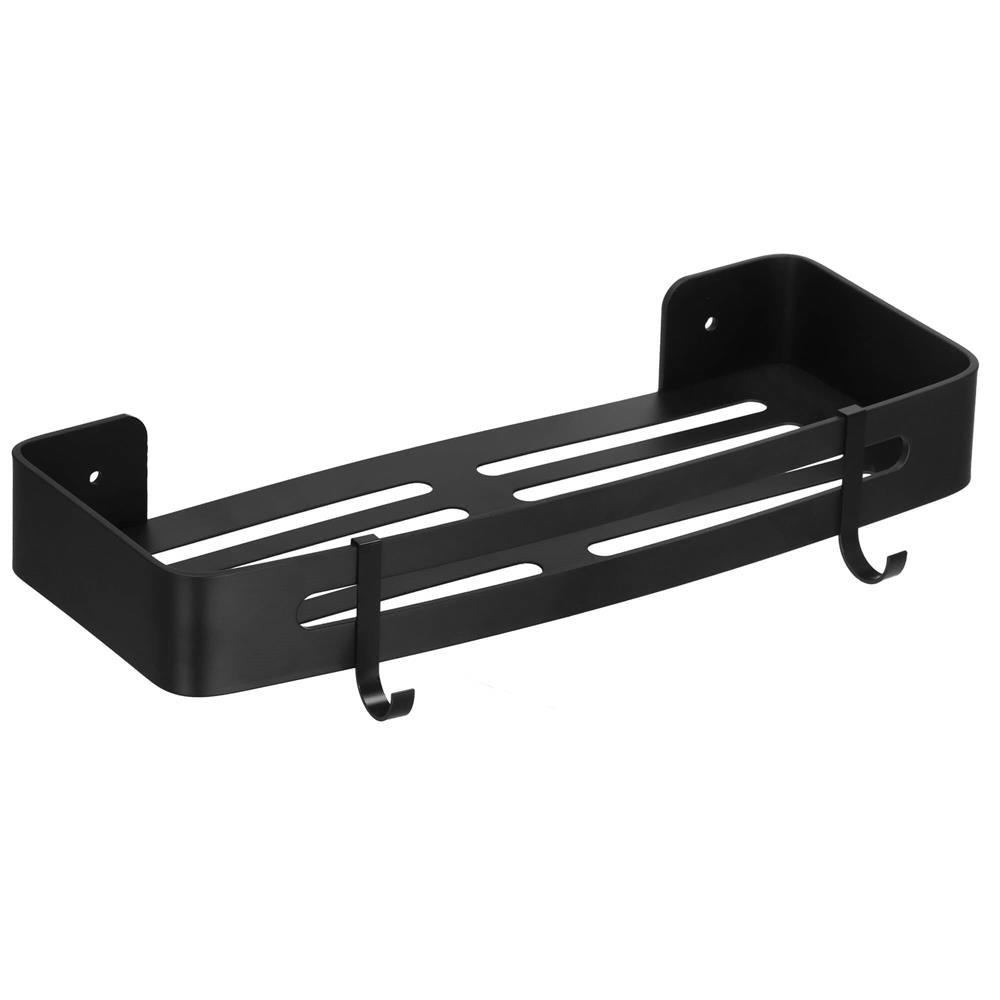 Raft de baie cu 2 agatatori, 2 sisteme instalare pe perete, aluminiu, 32x12x4cm, negru