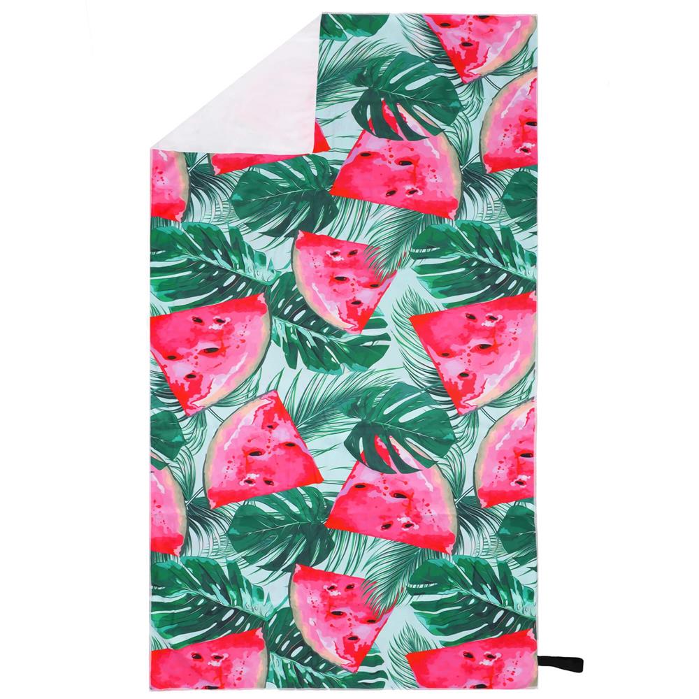 Prosop de plaja cu uscare de rapida, husa de transport, 90x180cm, model pepene verde