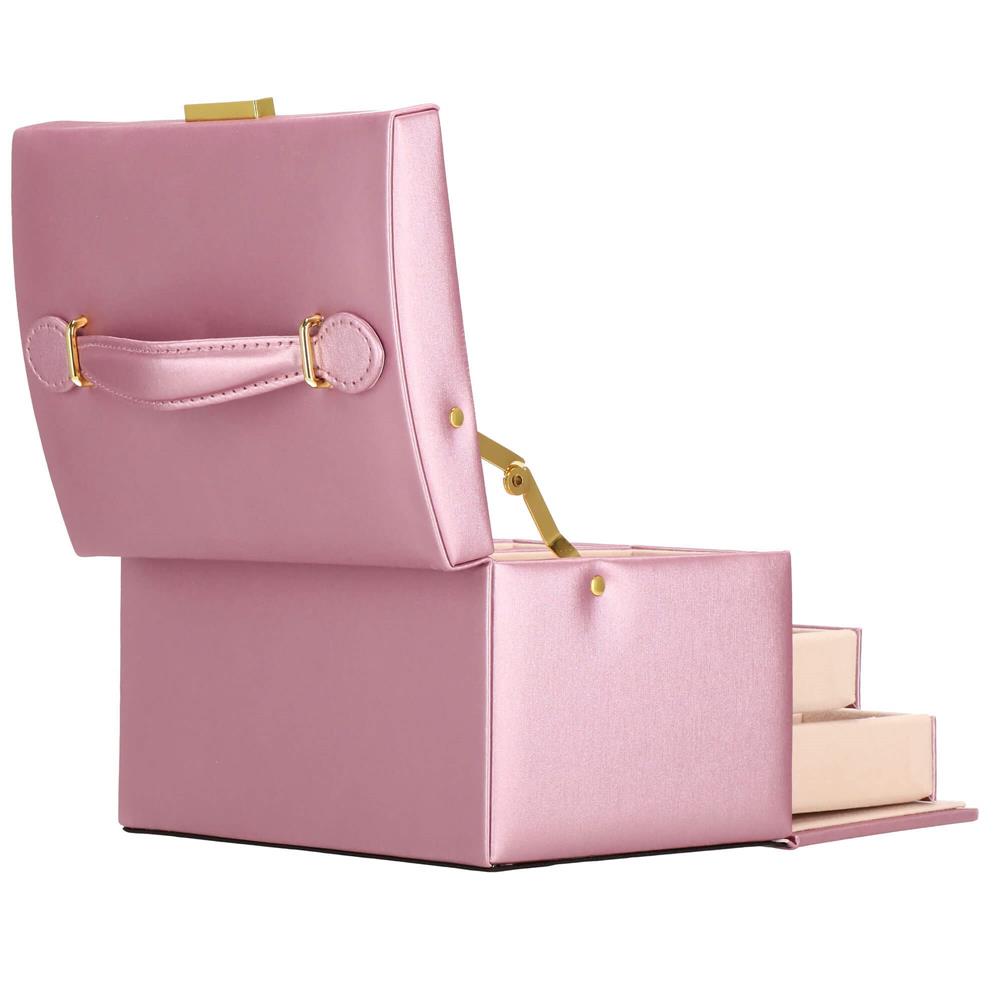 (DL) Cutie depozitare si organizare bijuterii, MDF, piele ecologica si velur, 17,5 x 14 x 12,5cm, roz