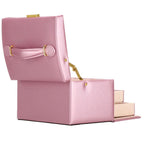 (DL) Cutie depozitare si organizare bijuterii, MDF, piele ecologica si velur, 17,5 x 14 x 12,5cm, roz