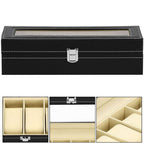 Cutie depozitare si organizare ceasuri, MDF, piele ecologica, 30x11x8cm, negru