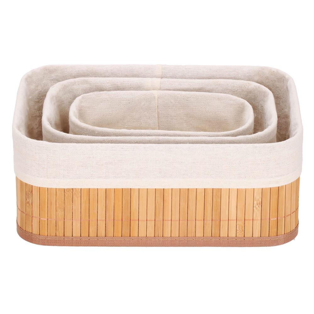 Set 3 cutii organizatoare din bambus, diverse dimensiuni, maro