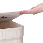 Cos de rufe din bambus cu capac, 2 compartimente, sac detasabil, volum 100L, 54x35x60cm, alb