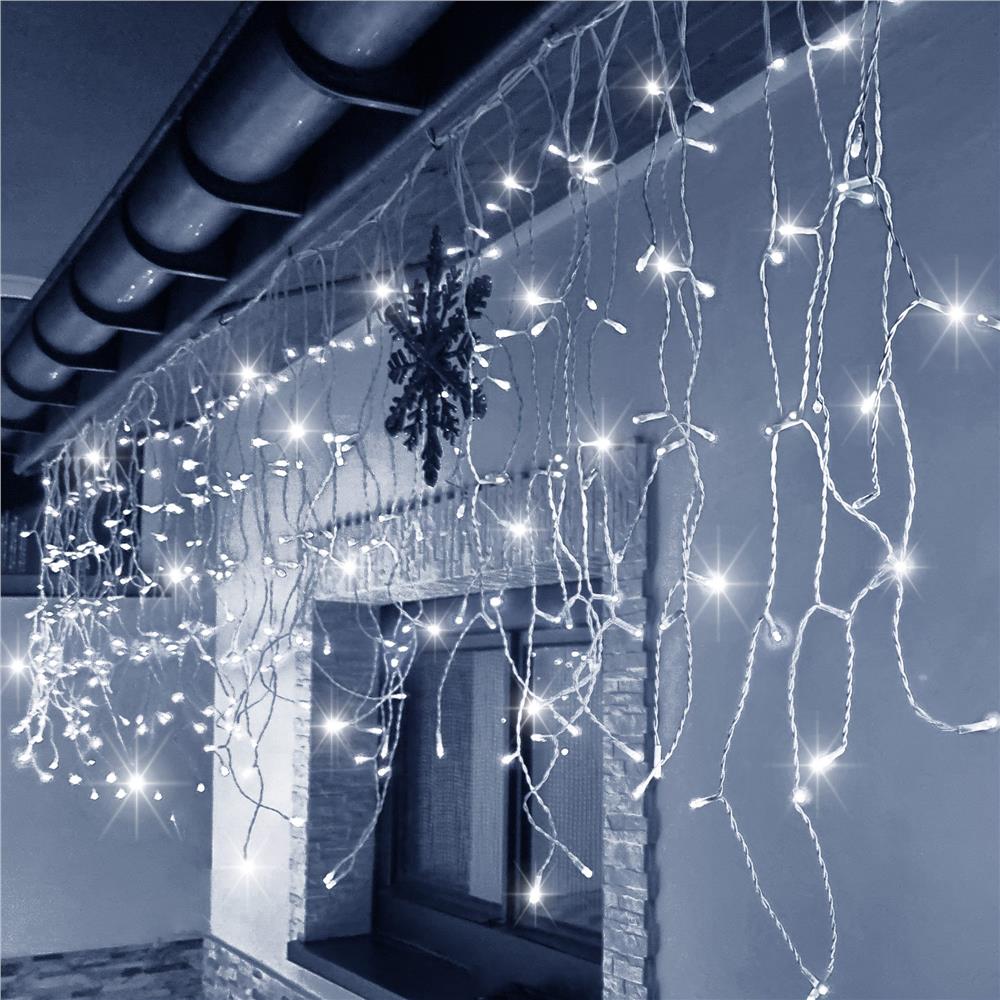 Ghirlanda luminoasa tip perdea 300 LED-uri, 12m, pentru interior/exterior, cu flash, iluminare alba