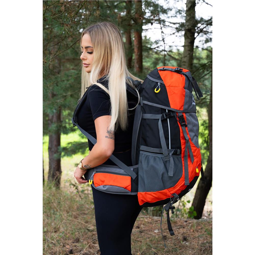 Rucsac tactic militar pentru drumetie, cu husa de ploaie, 70 litri, 25 kg, 68x35x20 cm, gri portocaliu