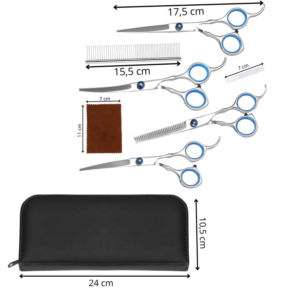 Set de ingrijire pentru animale de companie, cu 4 foarfece pentru tuns si accesorii