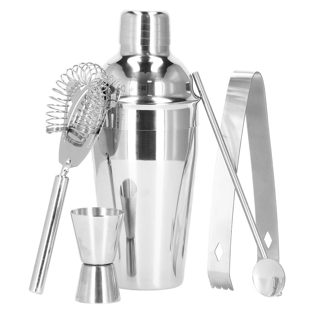 Set Cocktail Shaker Kit pentru barmani 550ml, KI22, suport bambus, 9 piese