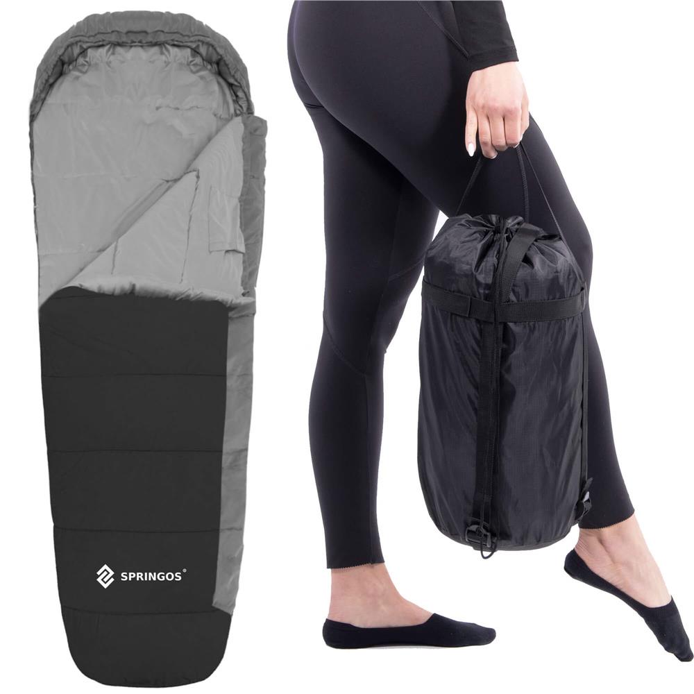 Sac de dormit tip mumie, cu geanta de transport, 210x80cm, 0-10grade, culoare negru gri