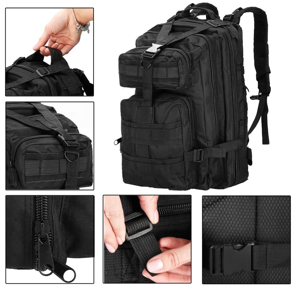 Rucsac militar pentru drumetie, impermeabil, ultra usor, 4 compartimente, culoare negru