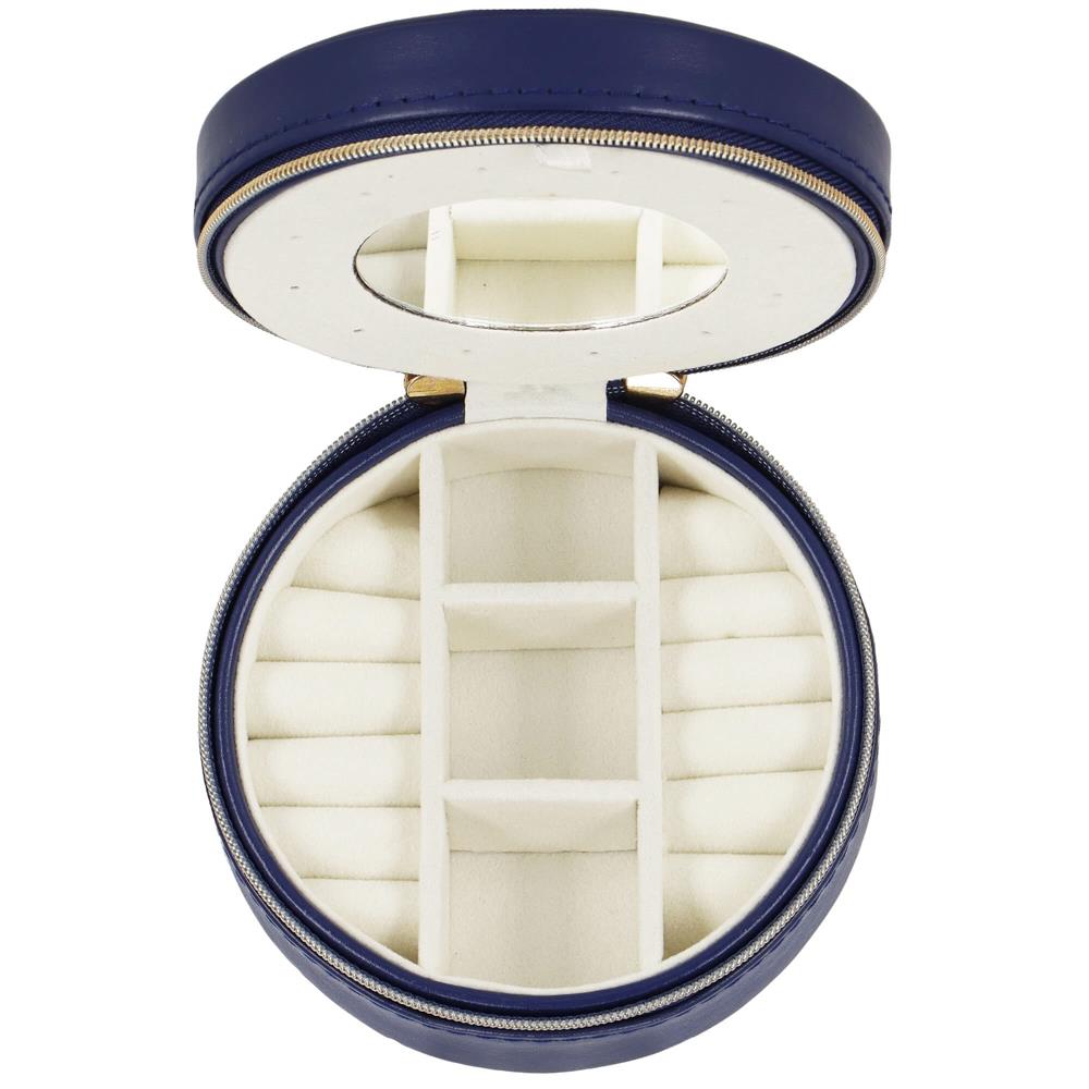 (DL) Cutie depozitare si organizare bijuterii, MDF, piele ecologica, 11 x 5cm, albastru marin