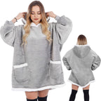 Patura tip hanorac, cu maneci, gluga si buzunare, material plus, marime universala, gri