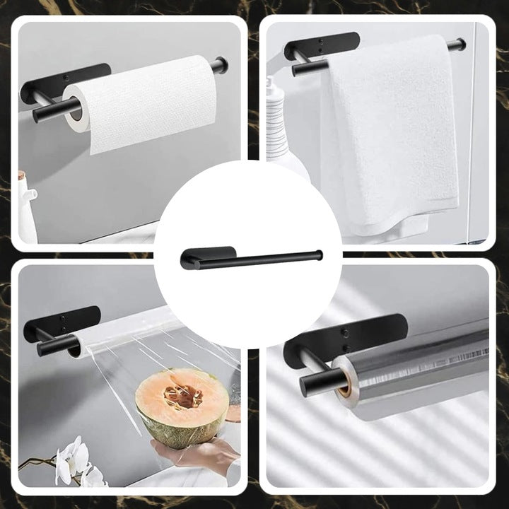 Suport hartie igienica din otel, prindere fara gaurire, 33.5cm, negru