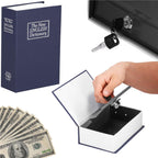 Caseta de valori, cutie metalica cu cheie, portabila, tip carte, Dictionar, albastru, 18x11.5x5.5 cm