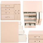 (DL) Cutie depozitare si organizare bijuterii, piele ecologica + velur, 26 x 22 x 18 cm, roz