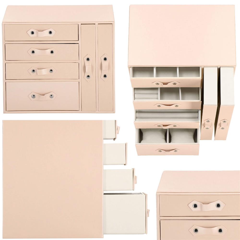 (DL) Cutie depozitare si organizare bijuterii, piele ecologica + velur, 26 x 22 x 18 cm, roz