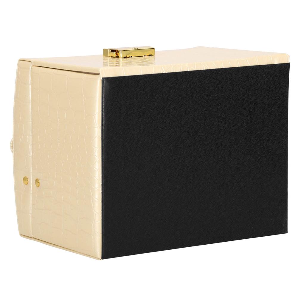 (DL) Cutie depozitare si organizare bijuterii, MDF, piele ecologica si velur, 17,5 x 14 x 12,5cm, crem