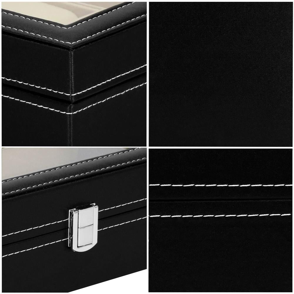Cutie depozitare si organizare ceasuri, MDF, piele ecologica, 30x11x8cm, negru