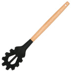 Set  12 ustensile de bucatarie din silicon termorezistent si maner din bambus, negru