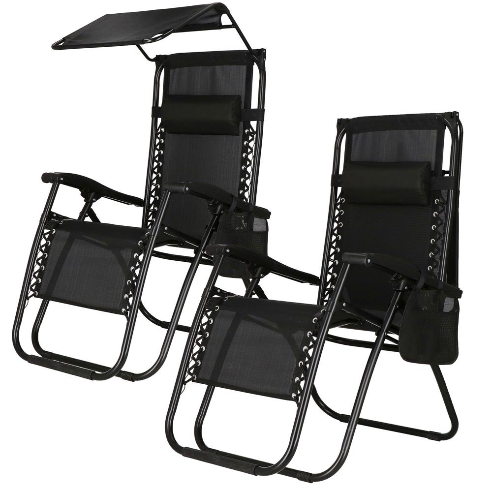 Sezlong pliabil  GC3, Relax Zero Gravity cu parasolar, 175cm, negru