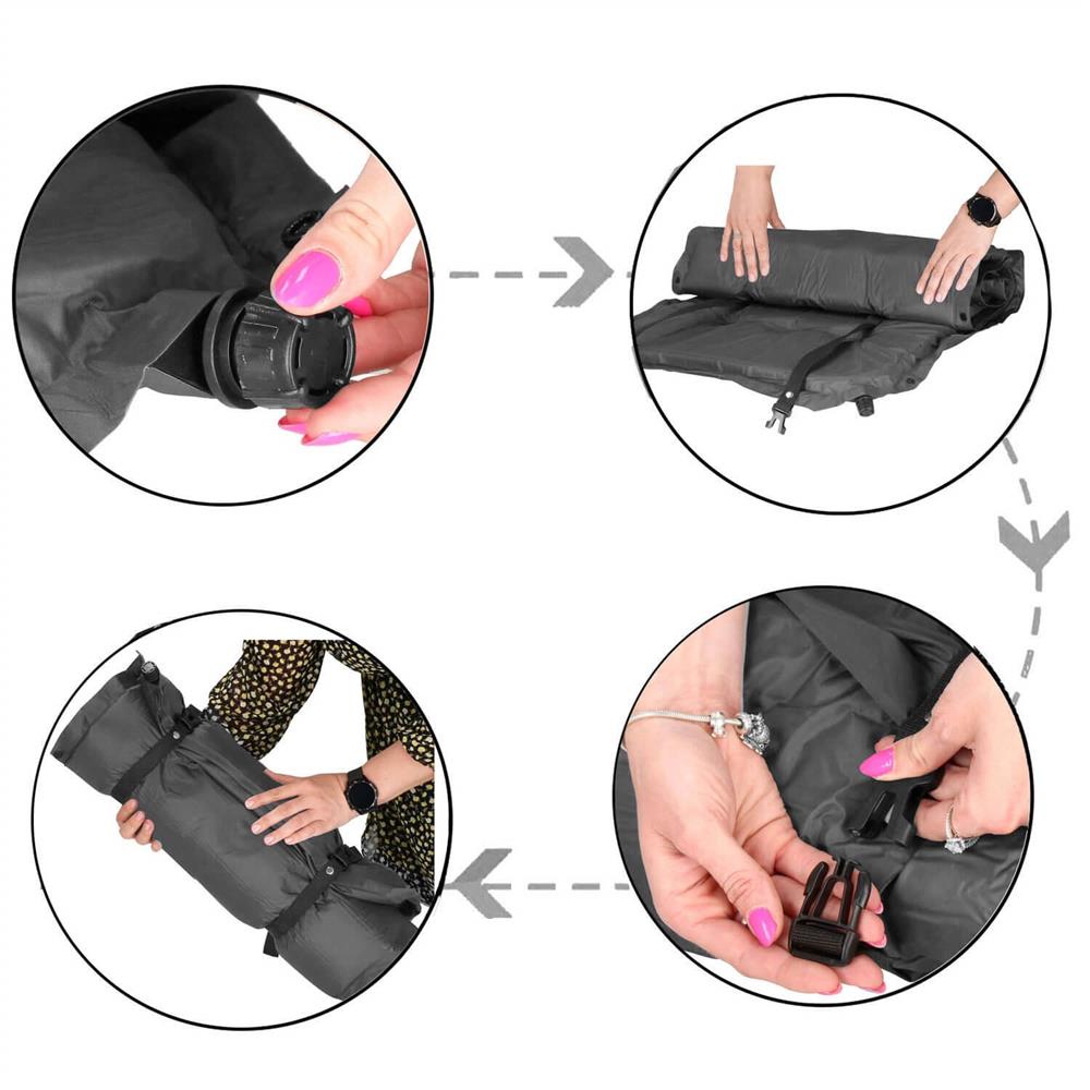 Saltea plabila cu perna din spuma poliuretanica, cu autoumflare, 193x68x3.5cm, gri