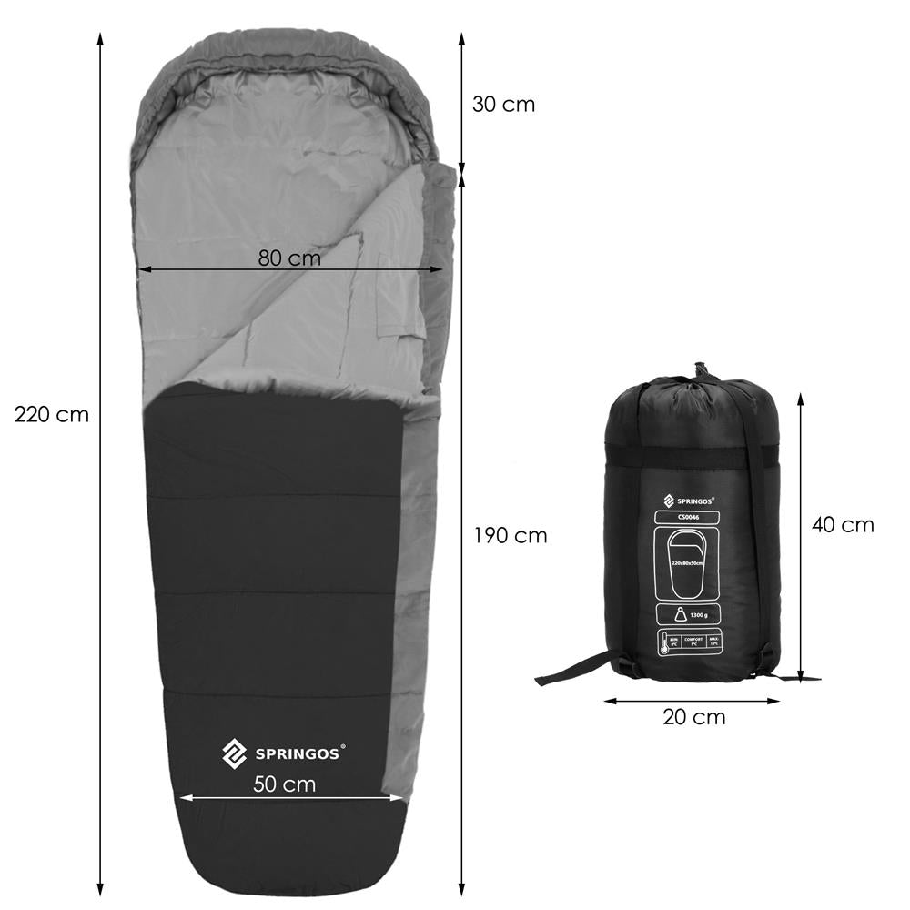 Sac de dormit tip mumie, cu geanta de transport, 210x80cm, 0-10grade, culoare negru gri