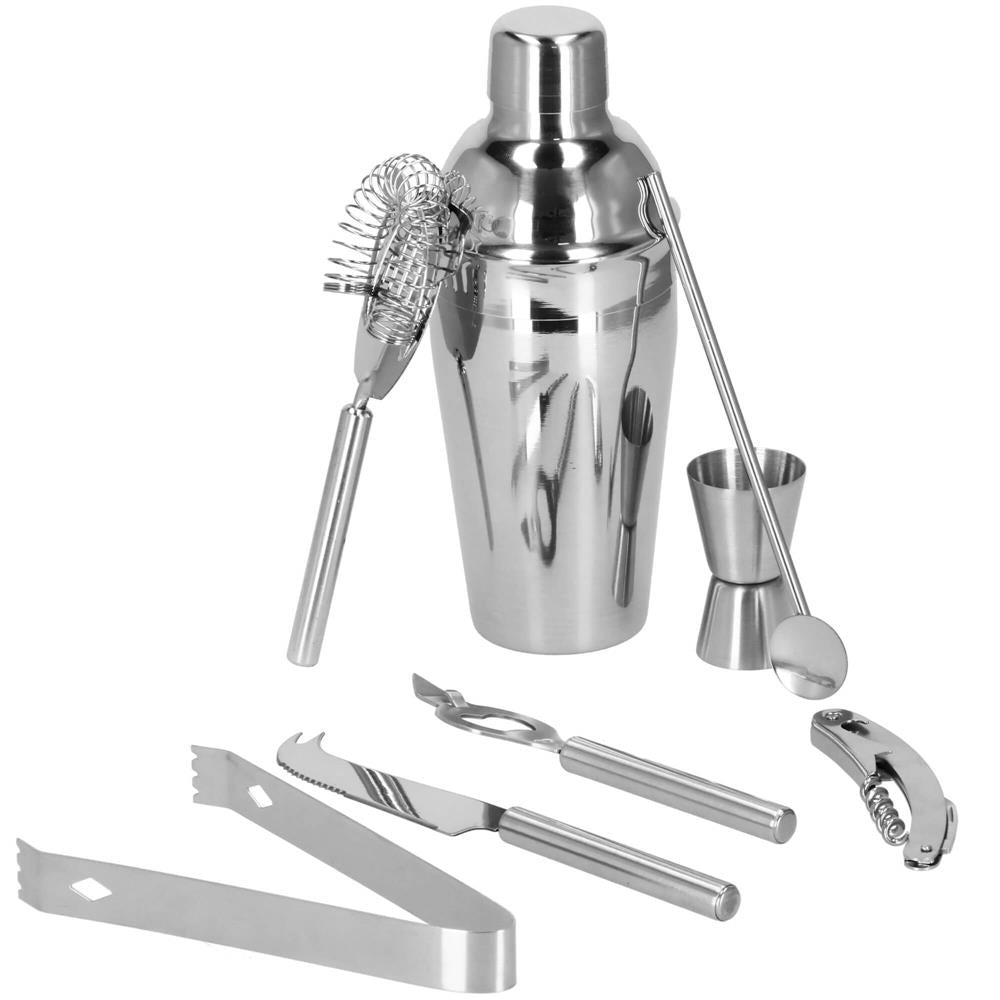 Set Cocktail Shaker Kit pentru barmani 550ml, KI22, suport bambus, 9 piese