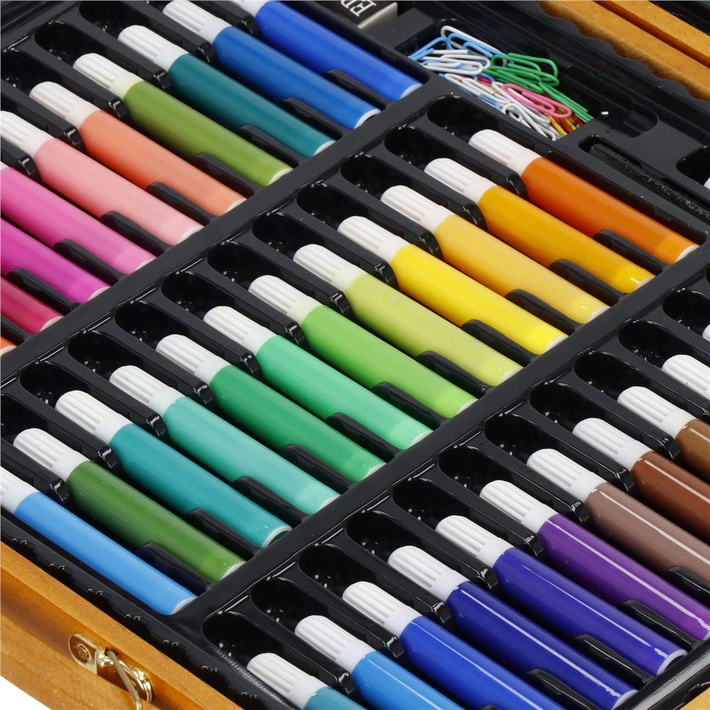 Set de pictura si desen pentru copii, 150 de piese, trusa lemn maro
