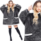 Patura tip hanorac, cu maneci, gluga si buzunare, material plus, marime universala, grafit