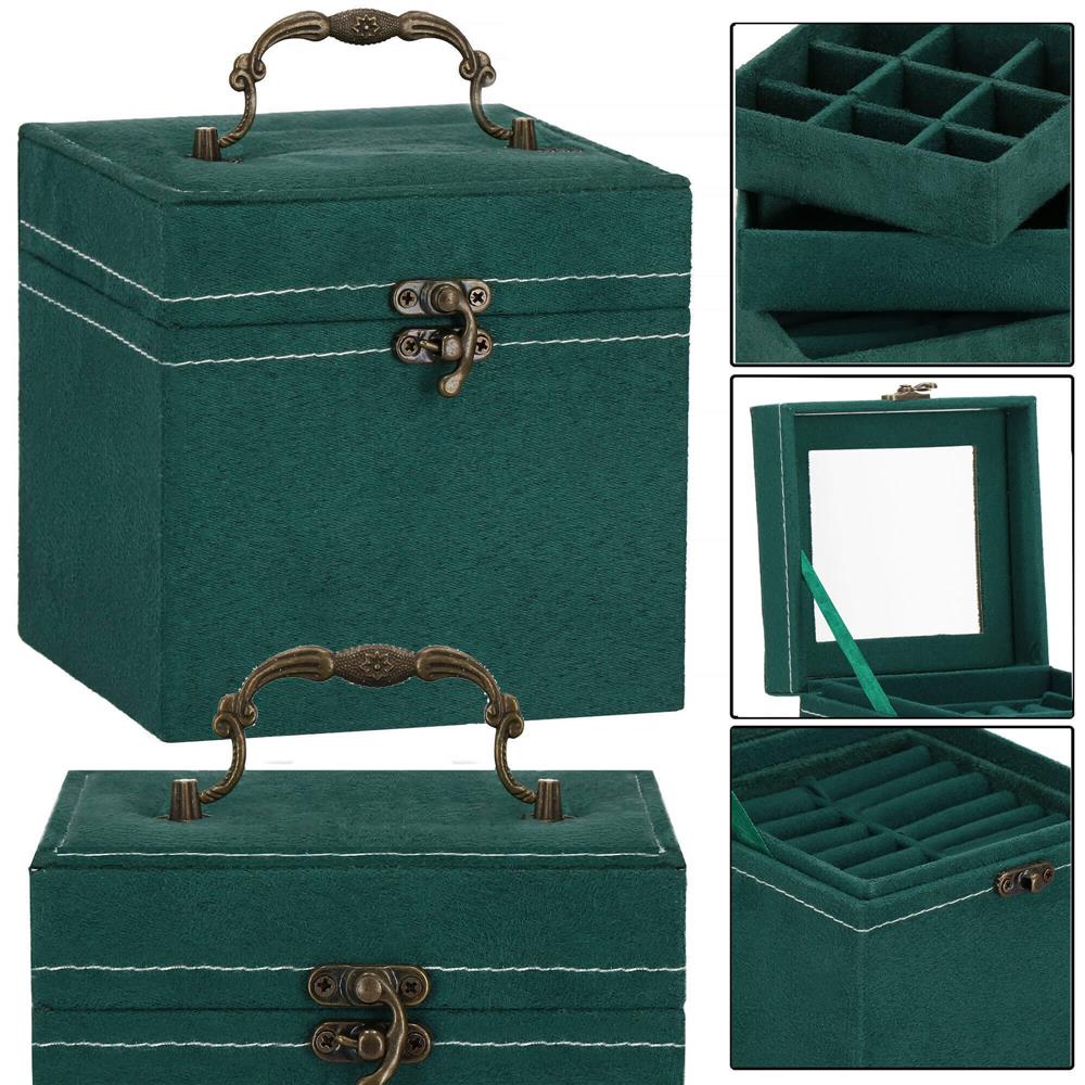 (DL) Cutie depozitare si organizare bijuterii, velur, 12x 12 x 12 cm, verde