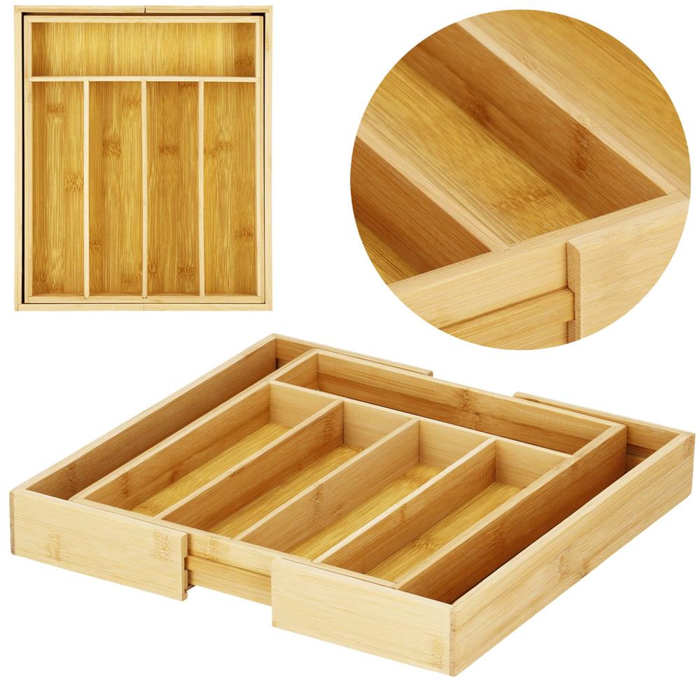 Organizator tacamuri si ustensile bucatarie, bambus, extensibil 28-45x33x5cm