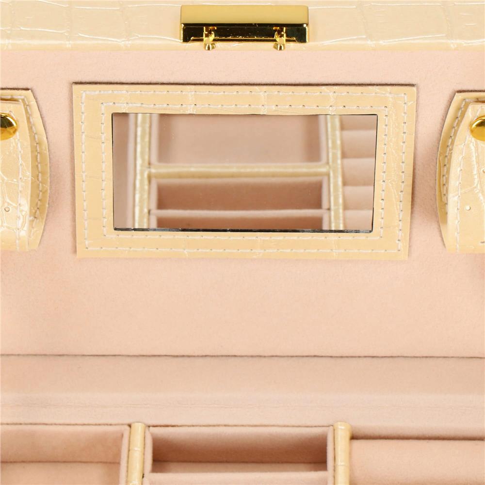 (DL) Cutie depozitare si organizare bijuterii, MDF, piele ecologica si velur, 17,5 x 14 x 12,5cm, crem