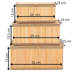 Set 3 cutii organizatoare din bambus, cu capac, diverse dimensiuni, maro