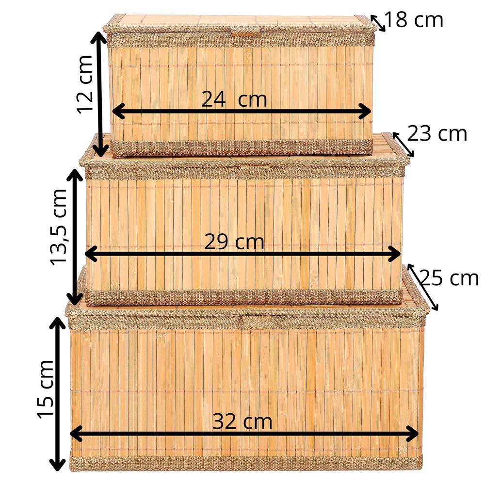 Set 3 cutii organizatoare din bambus, cu capac, diverse dimensiuni, maro