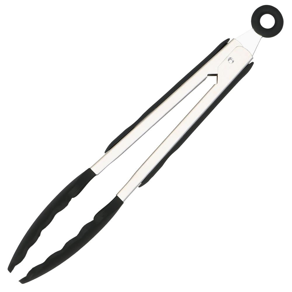 Set  12 ustensile de bucatarie din silicon termorezistent si maner din bambus, negru