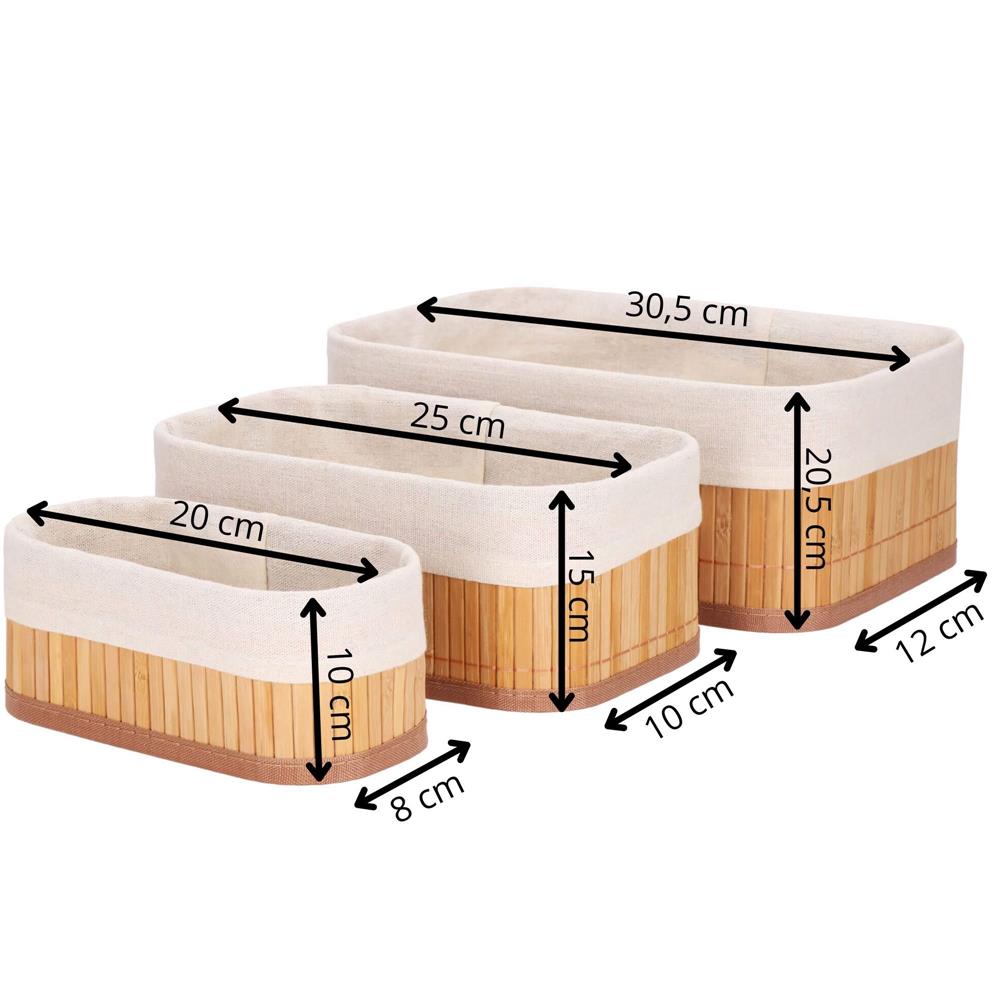 Set 3 cutii organizatoare din bambus, diverse dimensiuni, maro