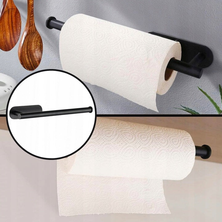 Suport hartie igienica din otel, prindere fara gaurire, 33.5cm, negru