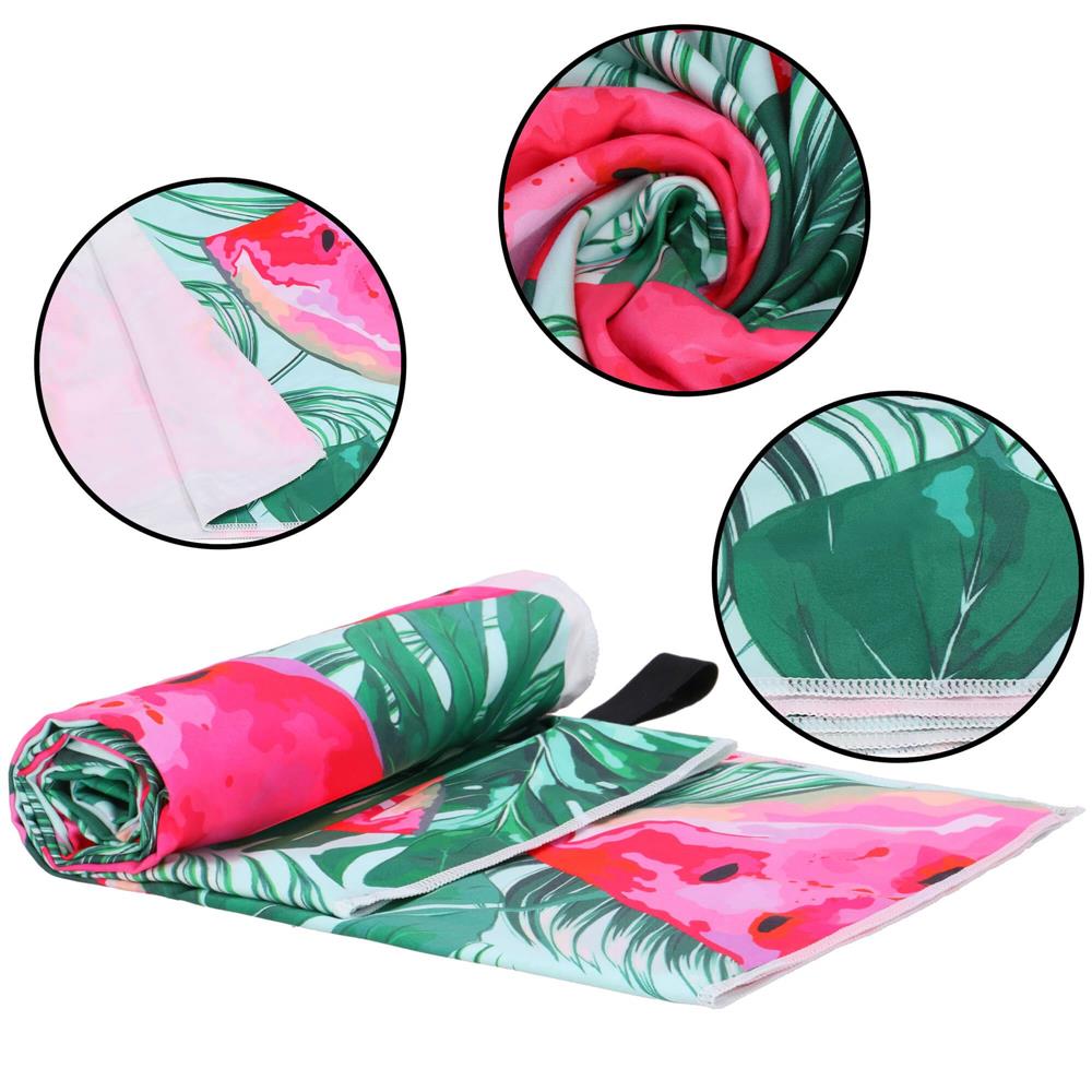 Prosop de plaja cu uscare de rapida, husa de transport, 90x180cm, model pepene verde