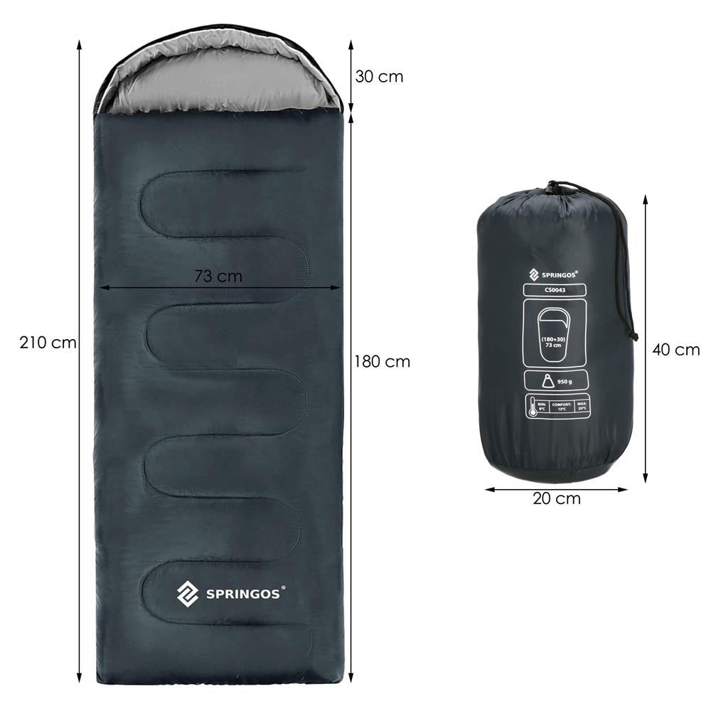 Sac de dormit tip mumie, cu geanta de transport, 210x73cm, 8-20grade, culoare gri