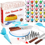 Set patiserie cu platou rotativ, 37 piese cu sabloane pentru ornarea prajiturilor