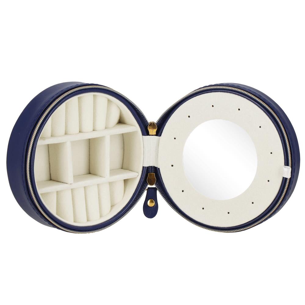 (DL) Cutie depozitare si organizare bijuterii, MDF, piele ecologica, 11 x 5cm, albastru marin