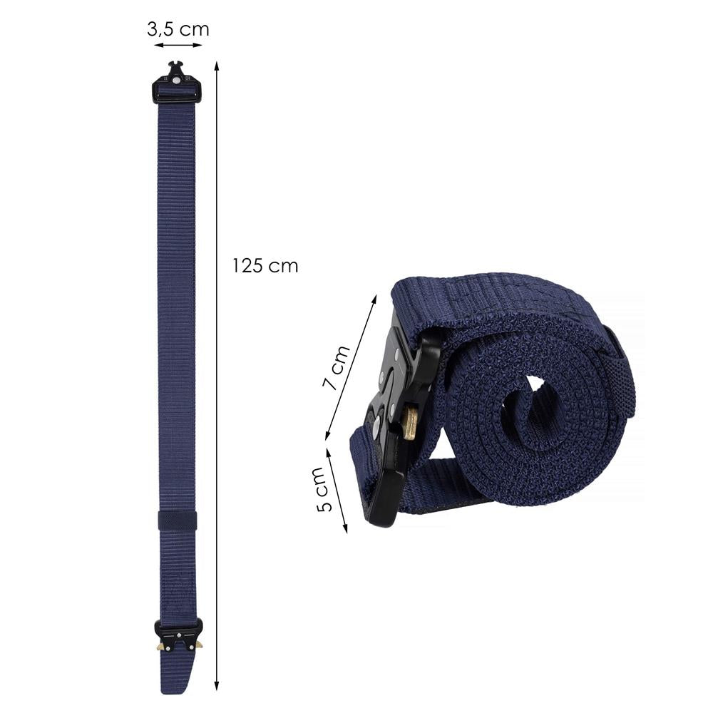 Curea centura Tactical Combat pentru barbati 3.5 x 125 cm, rezistent, albastru inchis