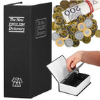 Caseta de valori, cutie metalica cu cheie, portabila, tip carte, Dictionar, negru, 24x15.5x5.5 cm