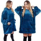 Patura tip hanorac, cu maneci, gluga si buzunare, material plus, marime universala, albastra