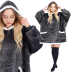 Patura tip hanorac, cu maneci, gluga si buzunare, material plus, marime universala, grafit