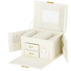 (DL) Cutie depozitare si organizare bijuterii, MDF, piele ecologica, 17,5 x 12 x 13,5 cm., crem