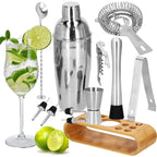 Set Cocktail Shaker Kit pentru barmani 750ml, KI25, suport bambus, 12 piese