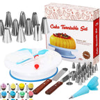 Set patiserie cu platou rotativ, 37 piese cu sabloane pentru ornarea prajiturilor