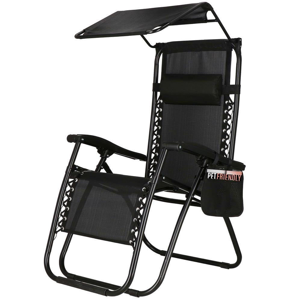 Sezlong pliabil  GC3, Relax Zero Gravity cu parasolar, 175cm, negru