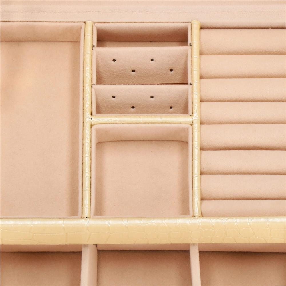 (DL) Cutie depozitare si organizare bijuterii, MDF, piele ecologica si velur, 17,5 x 14 x 12,5cm, crem